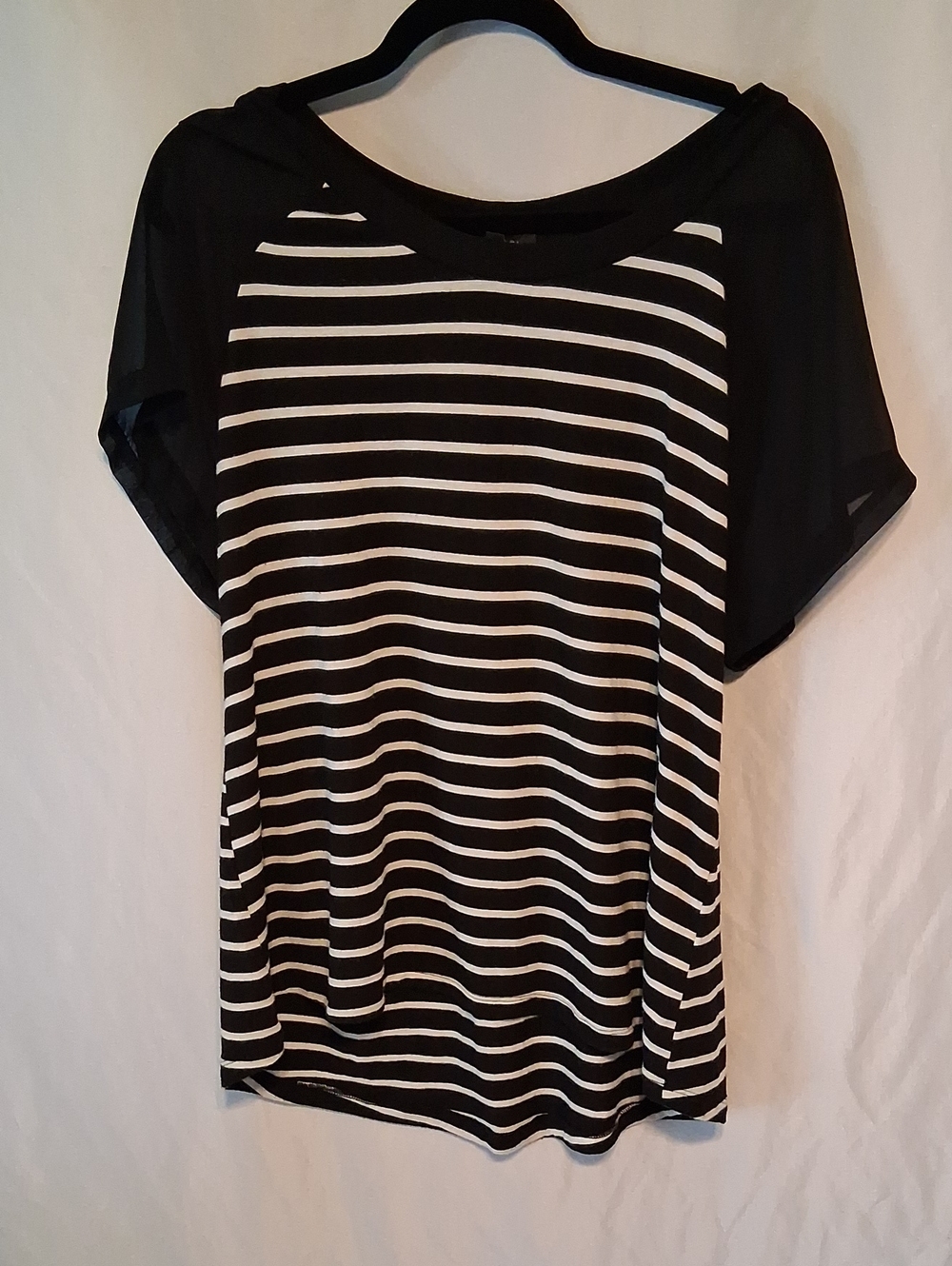 West Kei Sheer Raglan-Sleeve Striped Blouse — Size XL